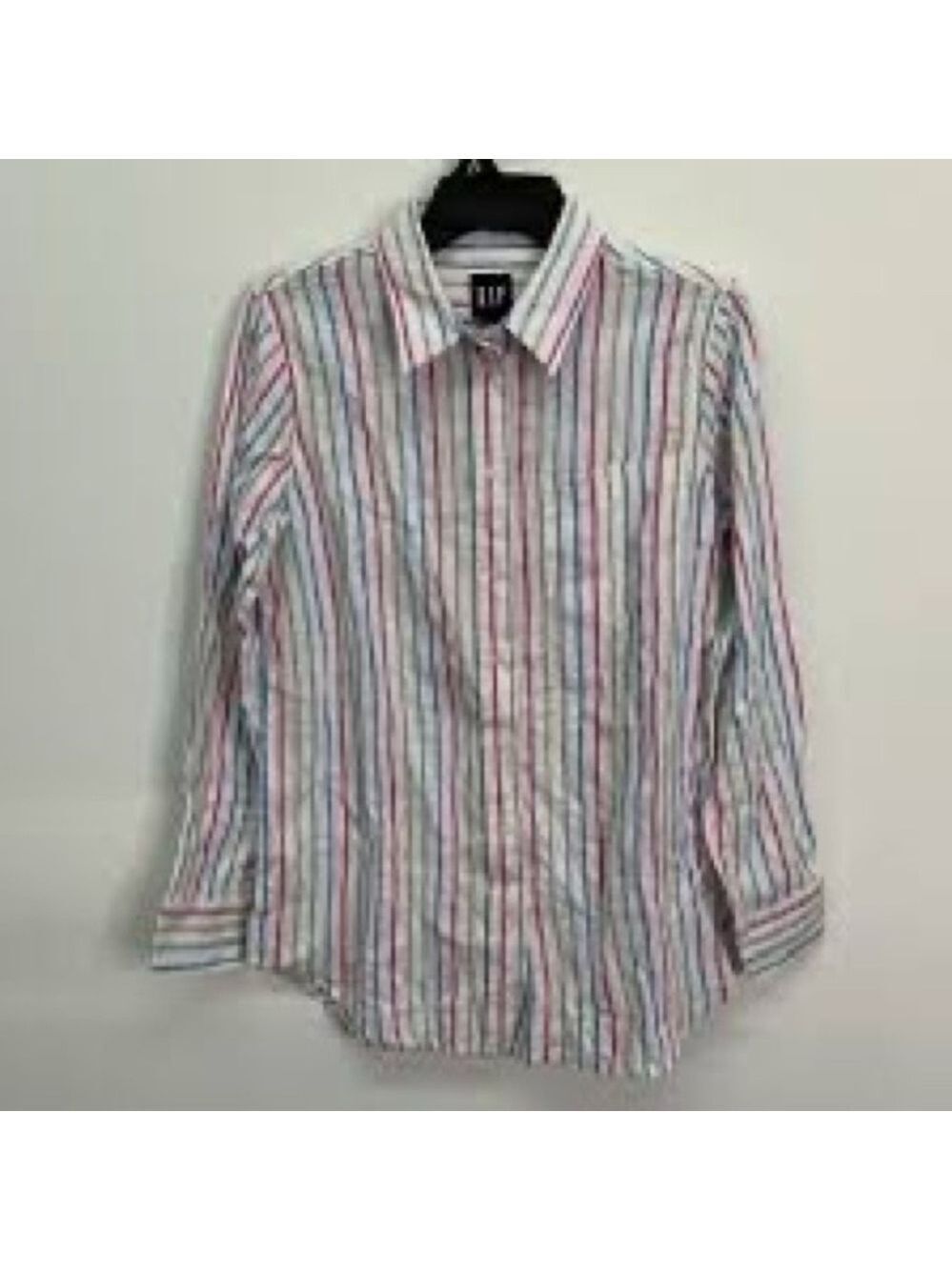 GAP White Button-Down Shirt with Red, Blue & Green Stripes